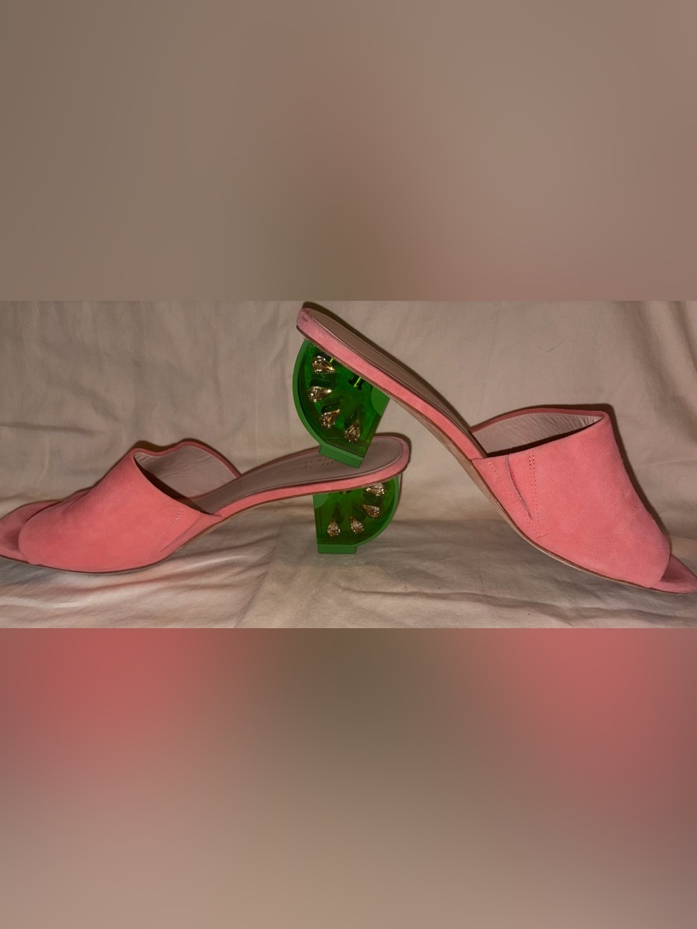 Kate Spade Citrus Slide Watermelon Heel Sandals Coral Lime 9.5B